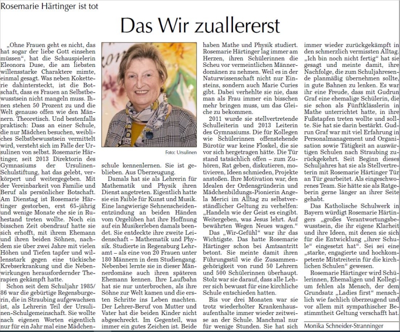 Artikel Frau Härtinger vom Tagblatt